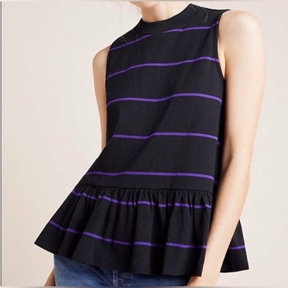 NWT Anthropologie Hildi Black & Purple Peplum Top - Picture 1 of 8
